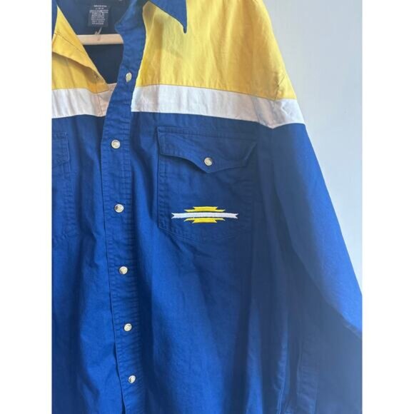 Vintage Wrangler Western Pearl Snap Shirt Size Large Yellow Blue - Picture 3 of 5
